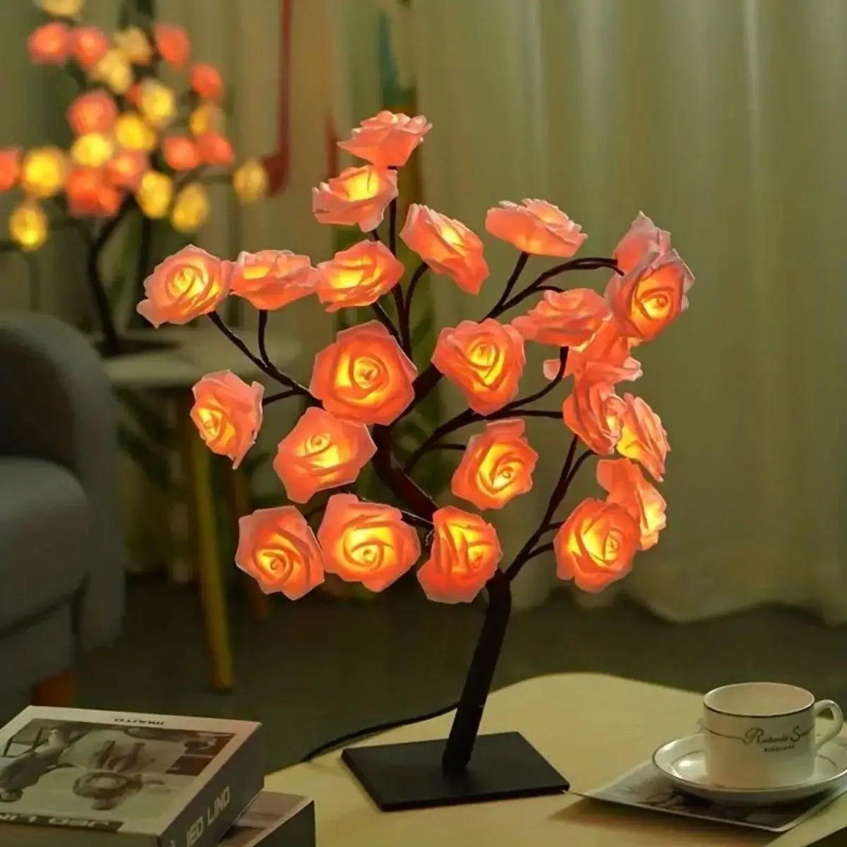 LED Rose Tree Lamp - USB Powered Night Light with Pink Roses for Bedroom Decor