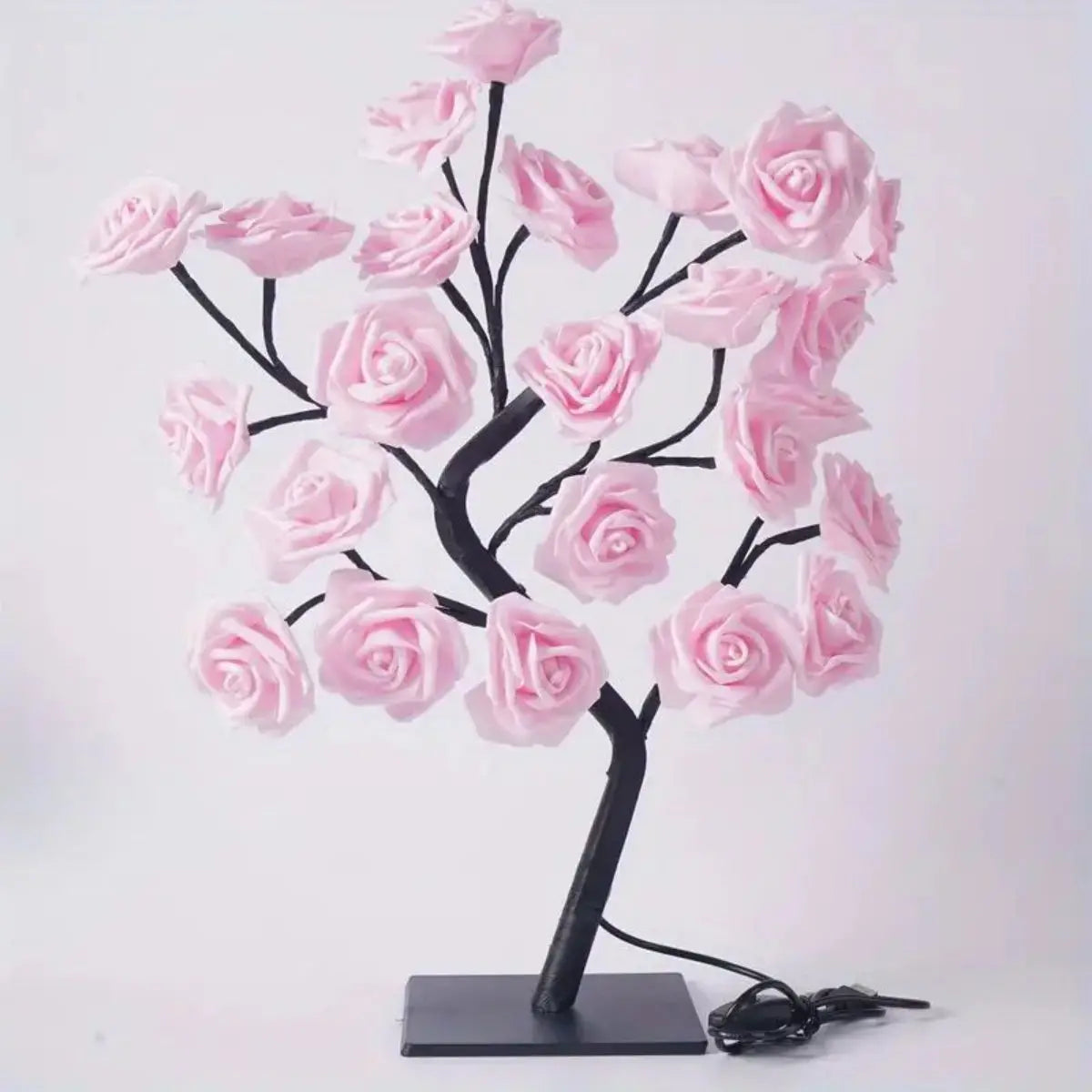 LED Rose Tree Lamp - USB Powered Night Light with Pink Roses for Bedroom Decor