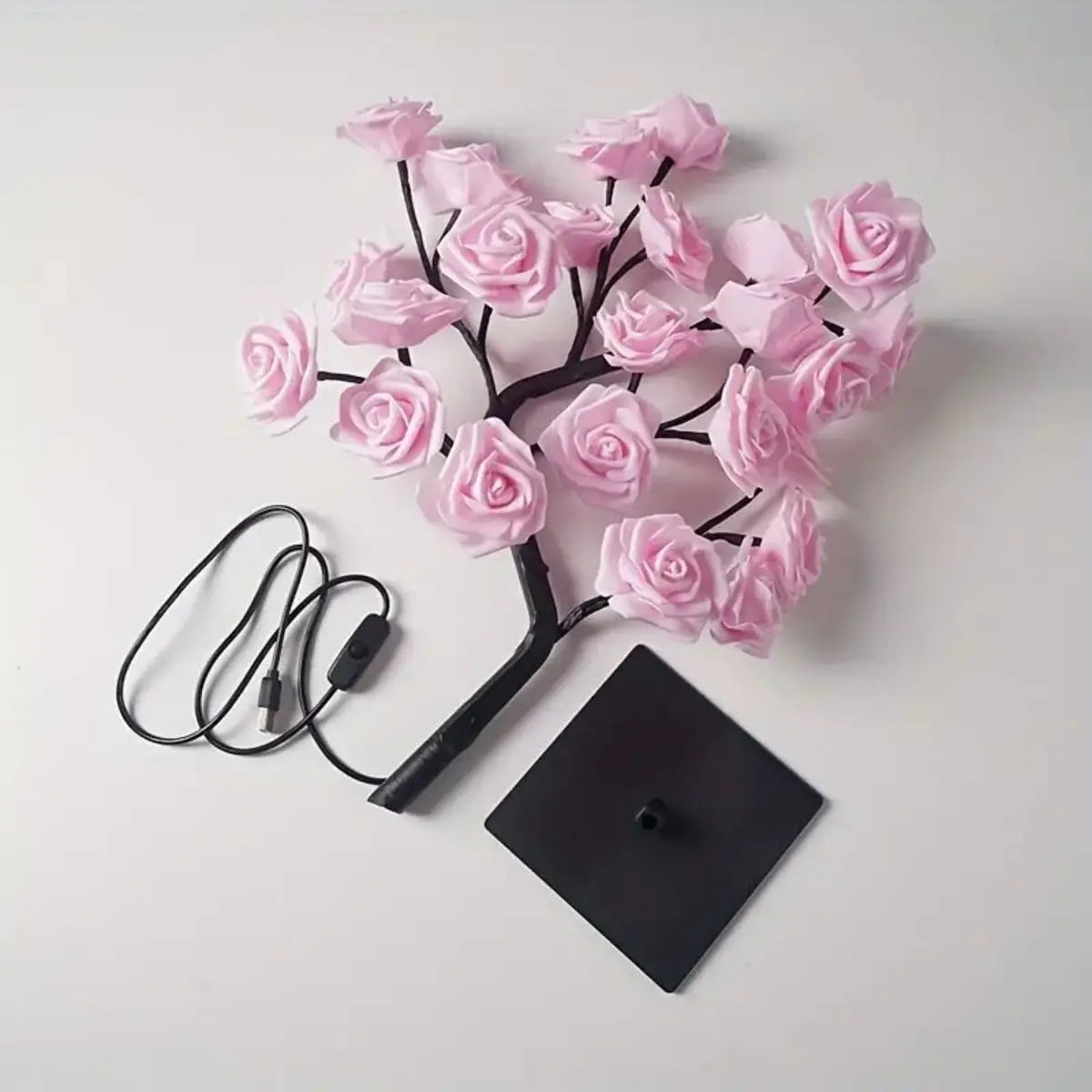 LED Rose Tree Lamp - USB Powered Night Light with Pink Roses for Bedroom Decor