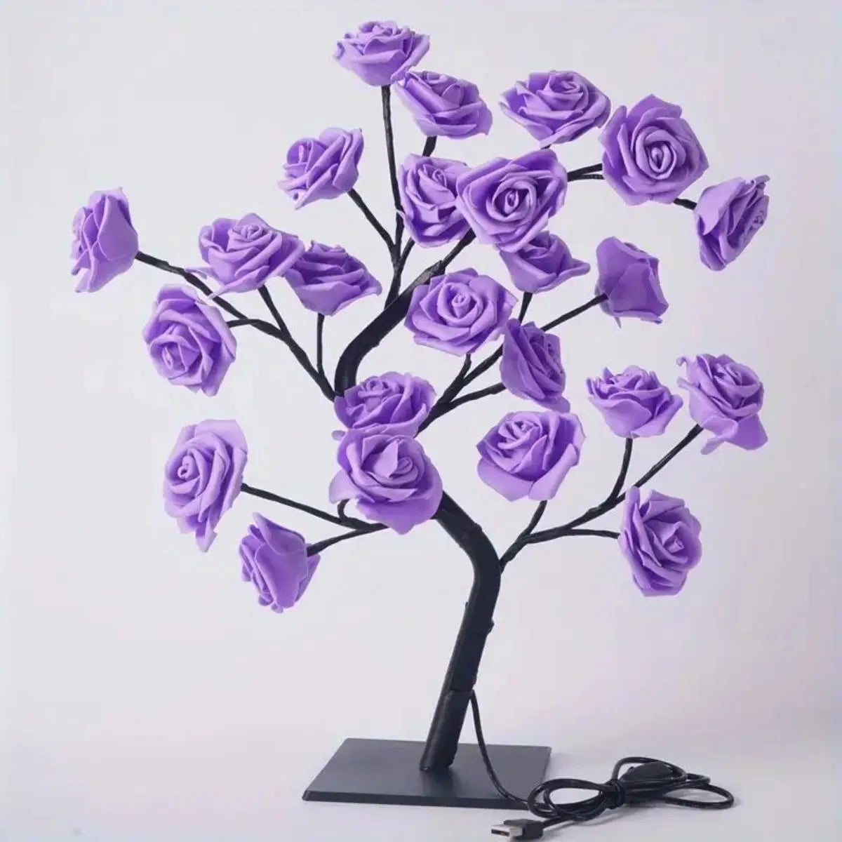 LED Rose Tree Lamp - USB Powered Night Light with Pink Roses for Bedroom Decor
