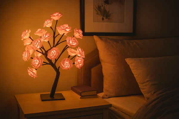 LED Rose Tree Lamp - Bedroom Setting